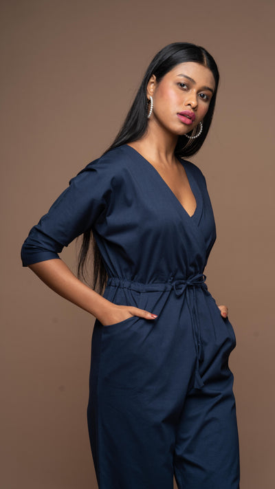 Timeless Crossover Jumpsuit in Navy Blue