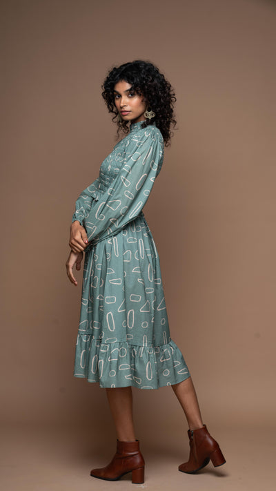 Ocean Whisper Midi Dress in Mystery Geometric Pattern