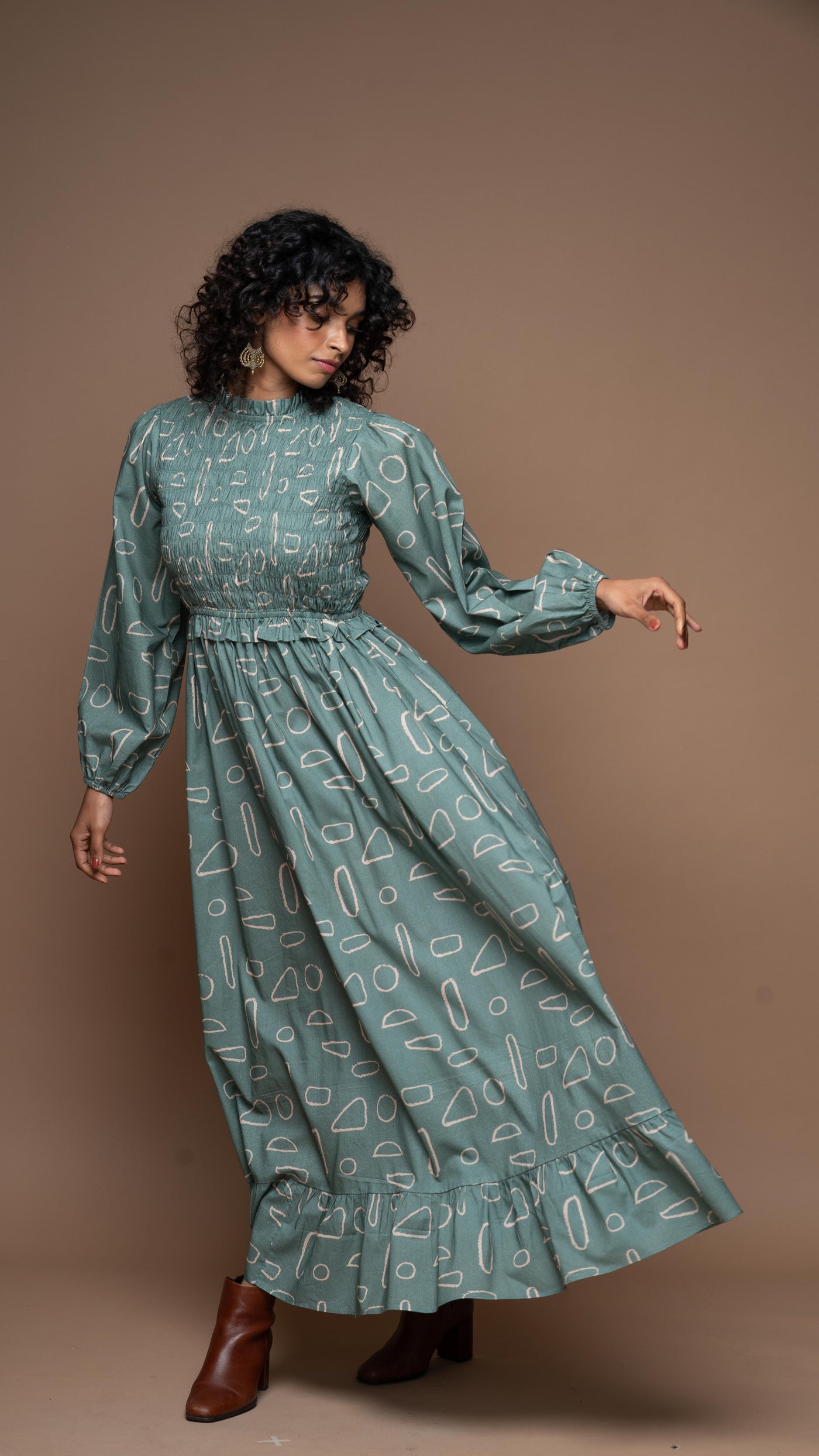 Ocean Whisper Long Maxi Dress in Mystery Geometric Pattern