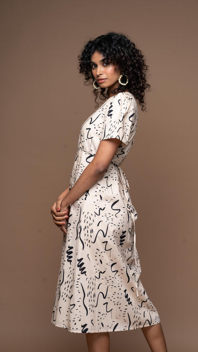 Tie and Twirl Midi Wrap Dress in Notes and Scribbles Pattern