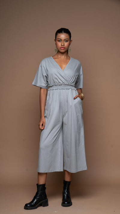 Crossover Charm Jumpsuit in Gray Blue