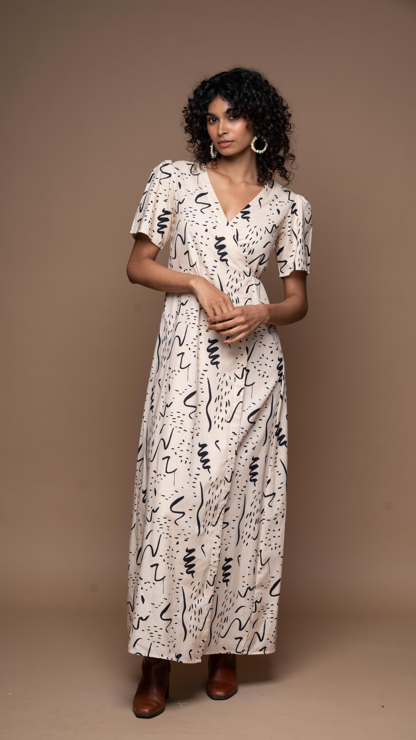 Tie and Twirl Long Maxi Wrap Dress in Notes and Scribbles Pattern