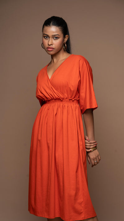 Crisscross Charm Jersey Dress - Rust