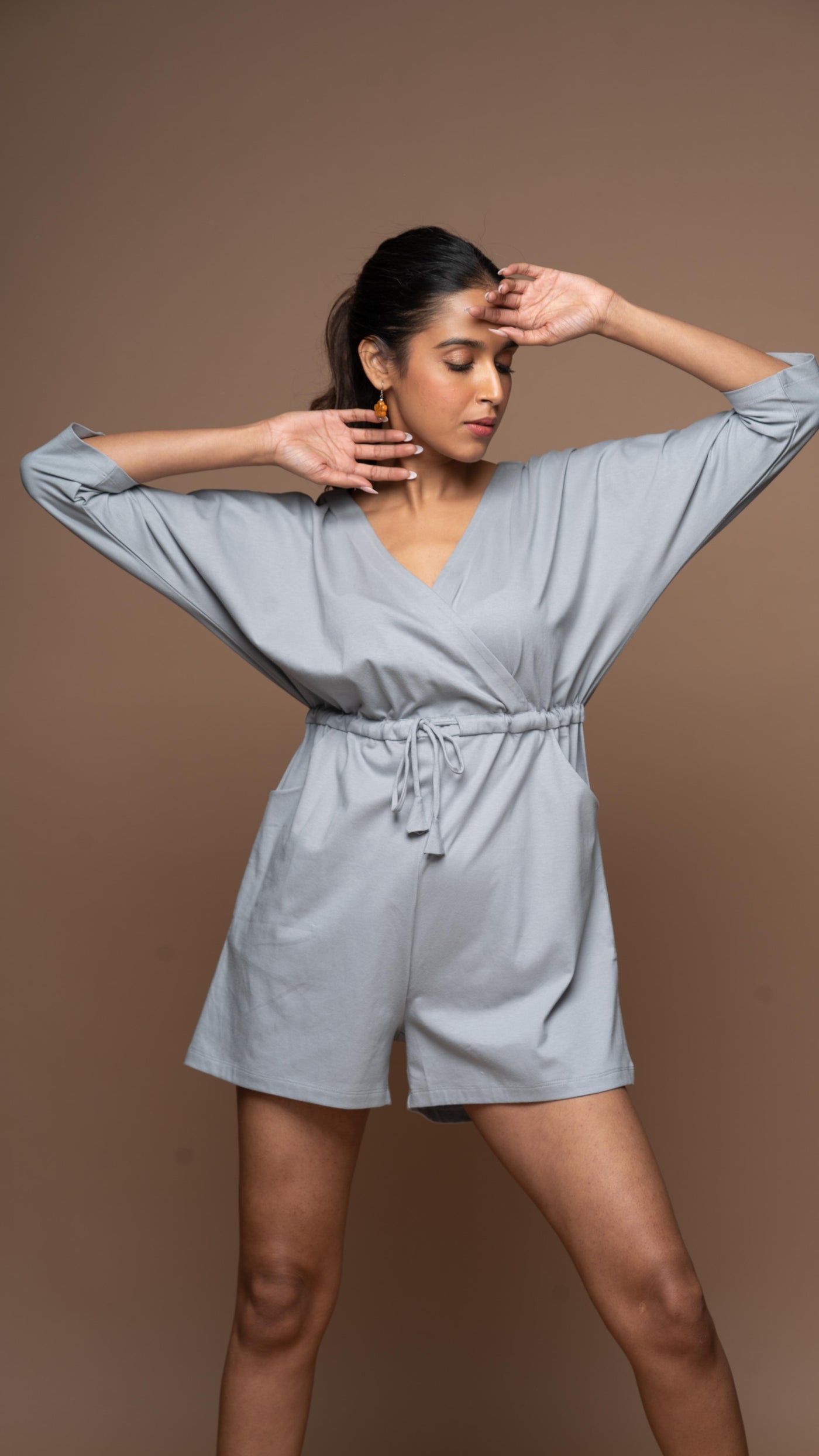 Timeless Crossover Jumpsuit in Gray Blue