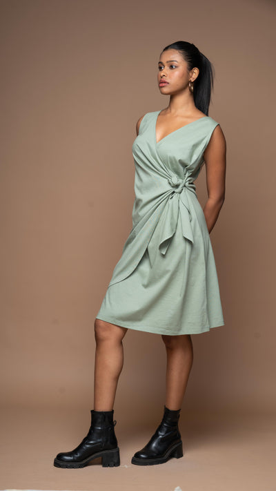 Cross & Knot Jersey Dress - Sage Green