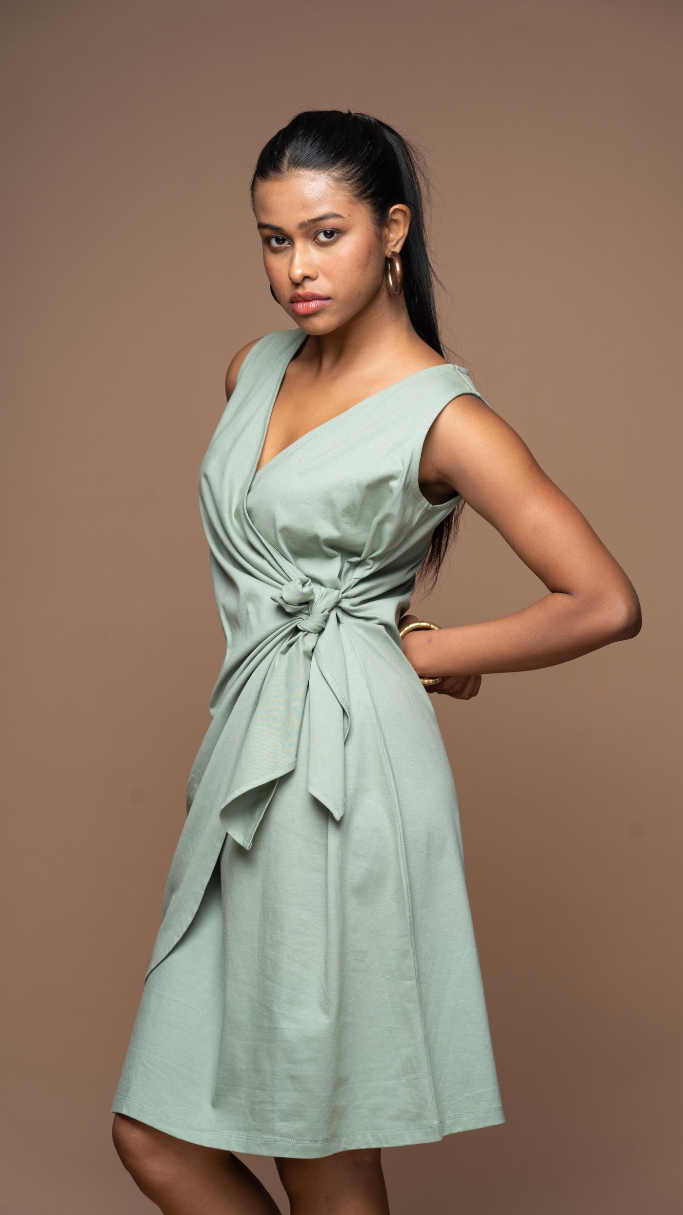 Cross & Knot Jersey Dress - Sage Green