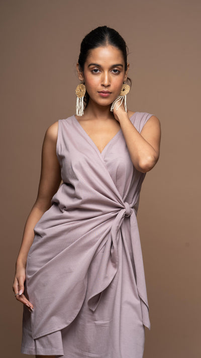 Cross & Knot Jersey Dress - Pale Mauve