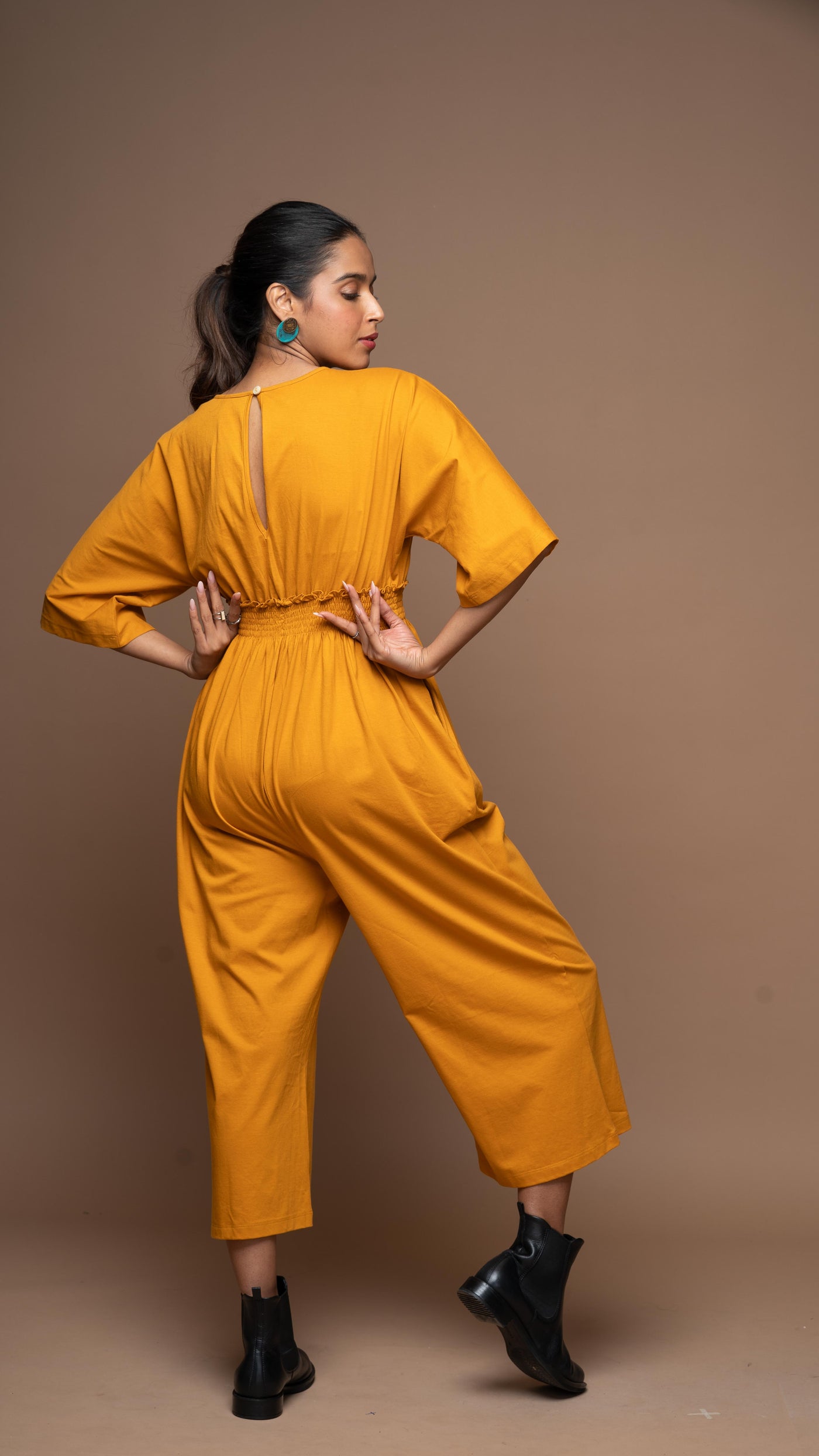 Crossover Charm Jumpsuit in Mustard