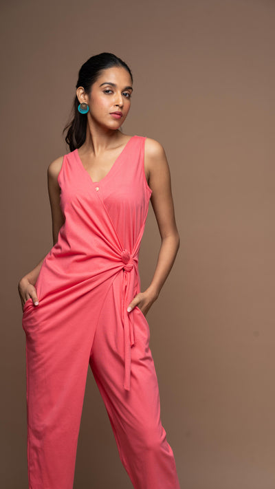 Knot & Twist Jumpsuit in Fuchsia