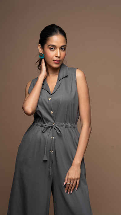 The Collared Look Jumpsuit in Steel Gray