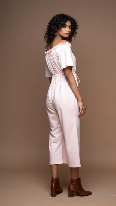 Off-Shoulder Charm Jumpsuit in Soft Pink