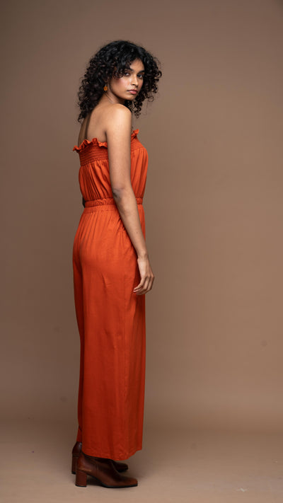 Bold Strapless Jumpsuit in Rust