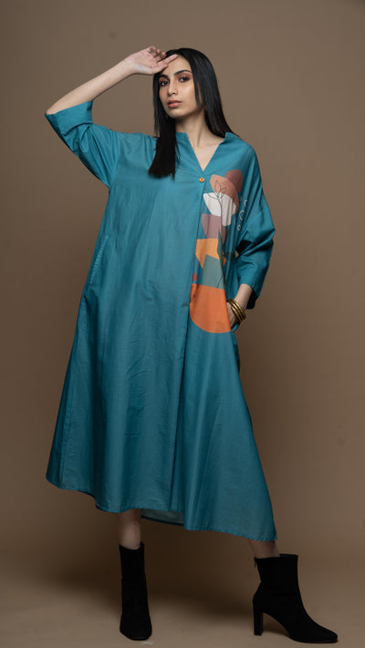 Dusky Blue Semicircle Stacks Shirt Dress