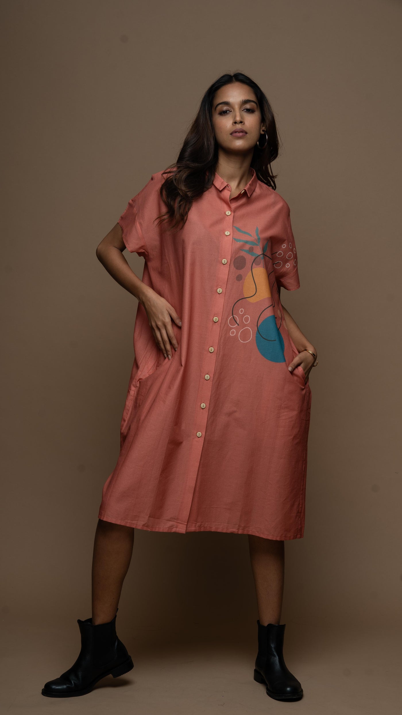 Delicate Coral Peaceful Pause Shirt Dress