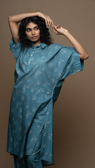 Blue Reya Co-ord Kurta Set in Good morning Pattern
