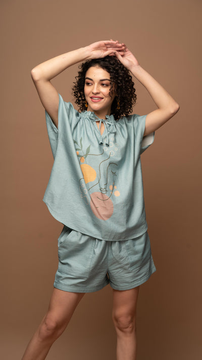 Dusty Blue Peaceful Pause: Co-ord Shorts Set