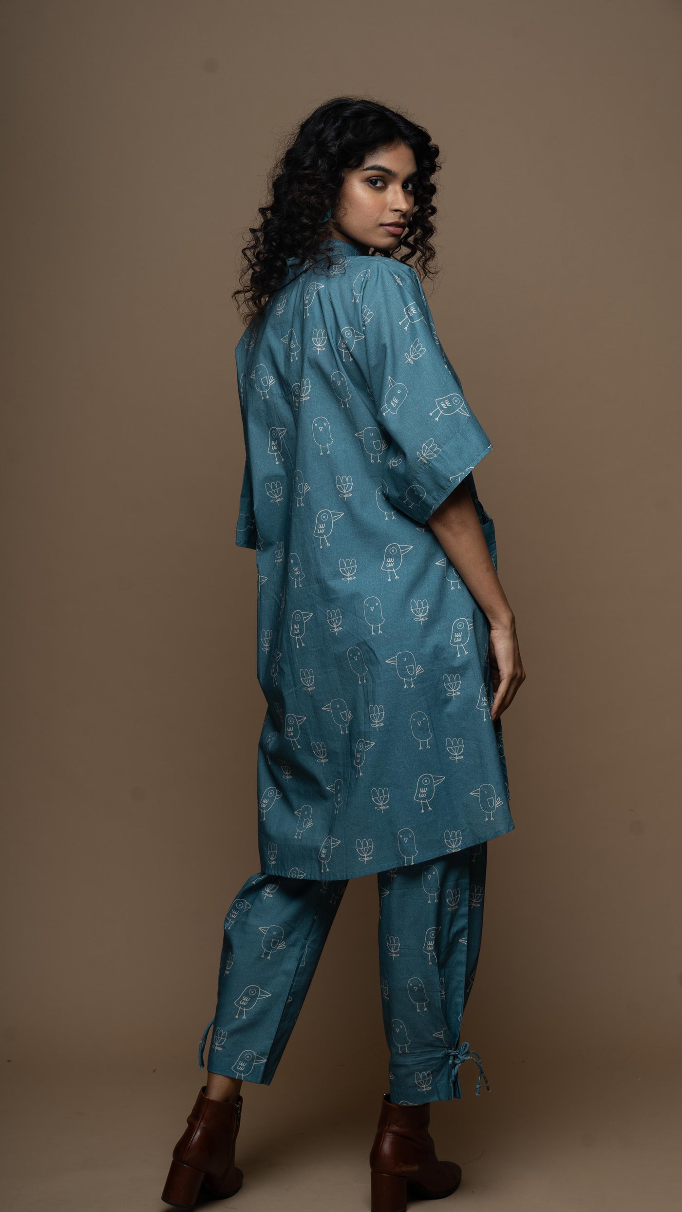 Blue Reya Co-ord Kurta Set in Good morning Pattern