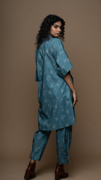 Blue Reya Co-ord Kurta Set in Good morning Pattern