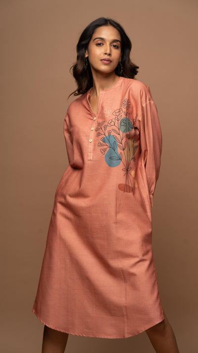 Soft Rose Gold Leaf and Petal Shirt Dress