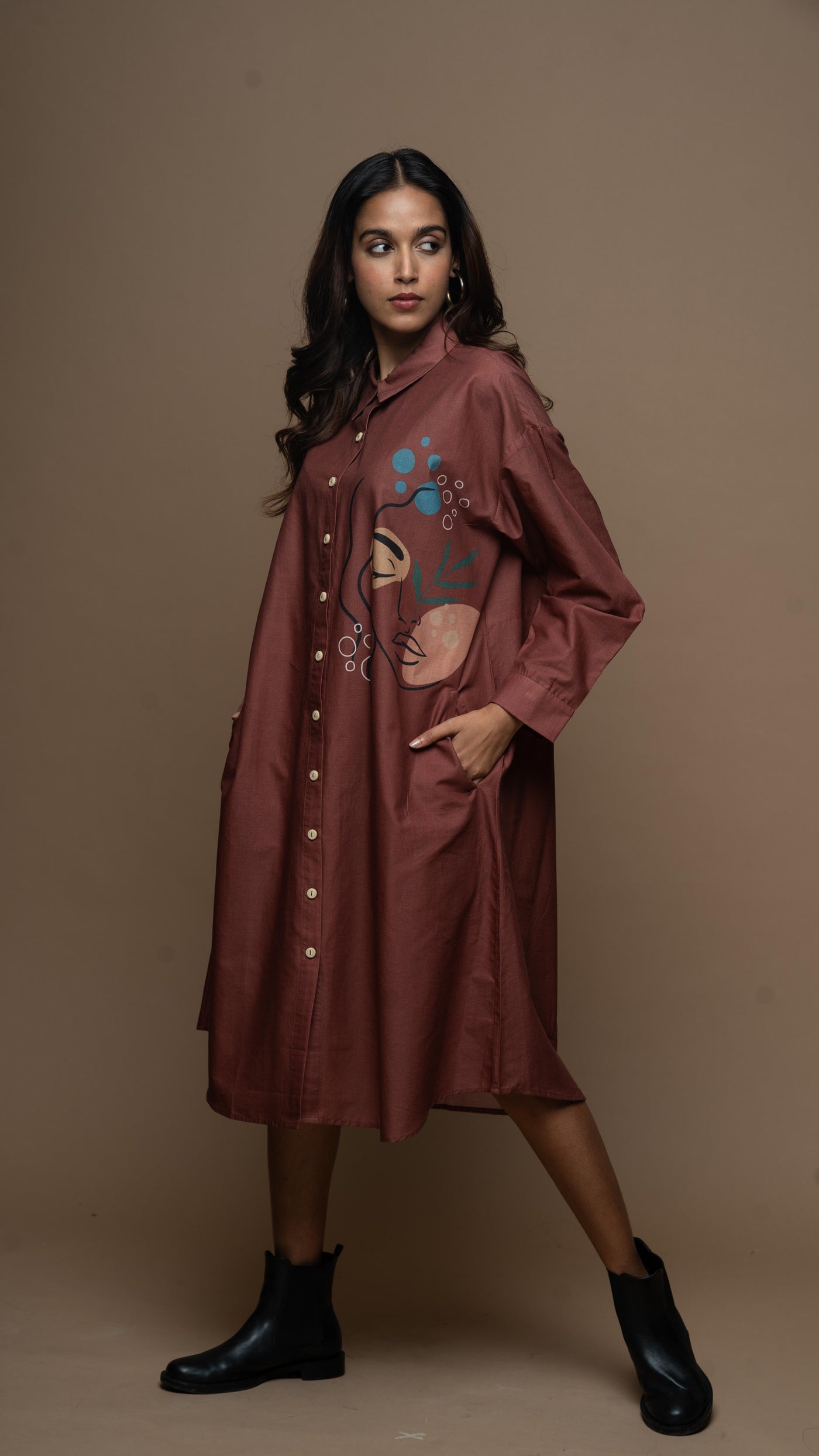 Marsala Tranquil Lady Shirt Dress