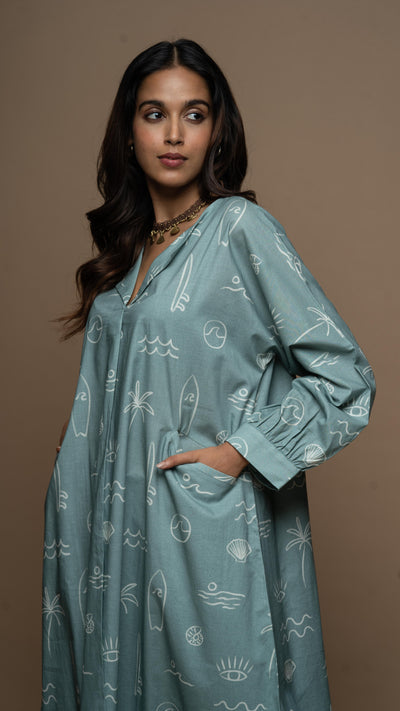 Sage Sana Co-ord Kurta Set in Sound of the sea shells Pattern