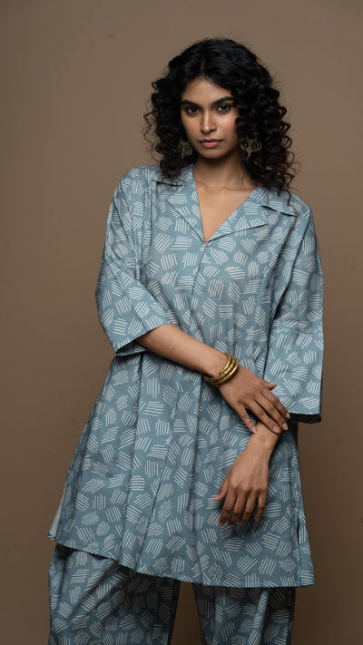 Muted Blue Lina Co-ord Kurta Set in We Grow Pattern