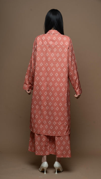 Rose Gold Liora Co-ord Kurta Set in True Gem Pattern