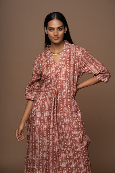 Rust Luma Kurta in Geometry Calling Pattern