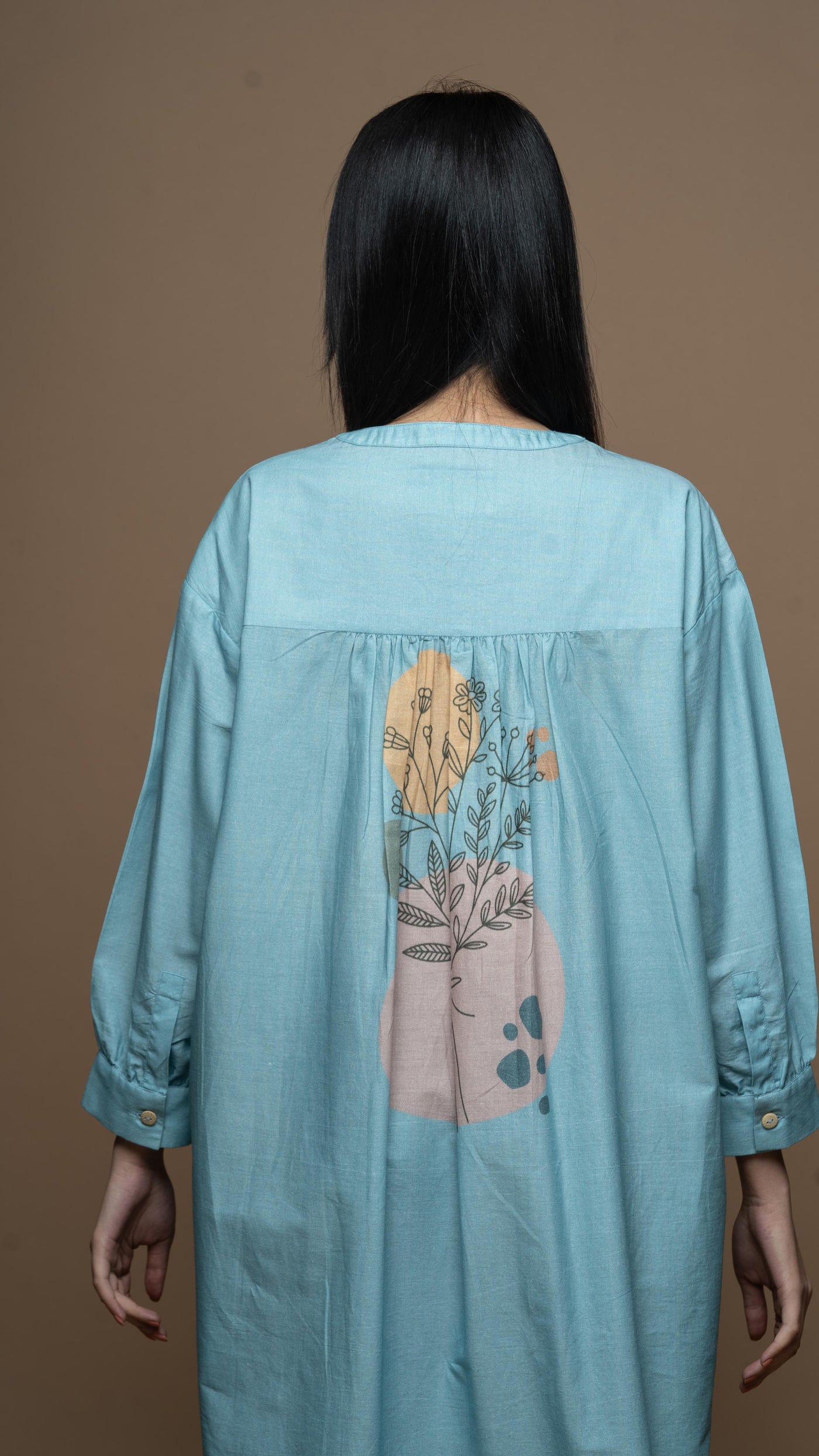 Soft Blue Silhouette Garden Shirt Dress