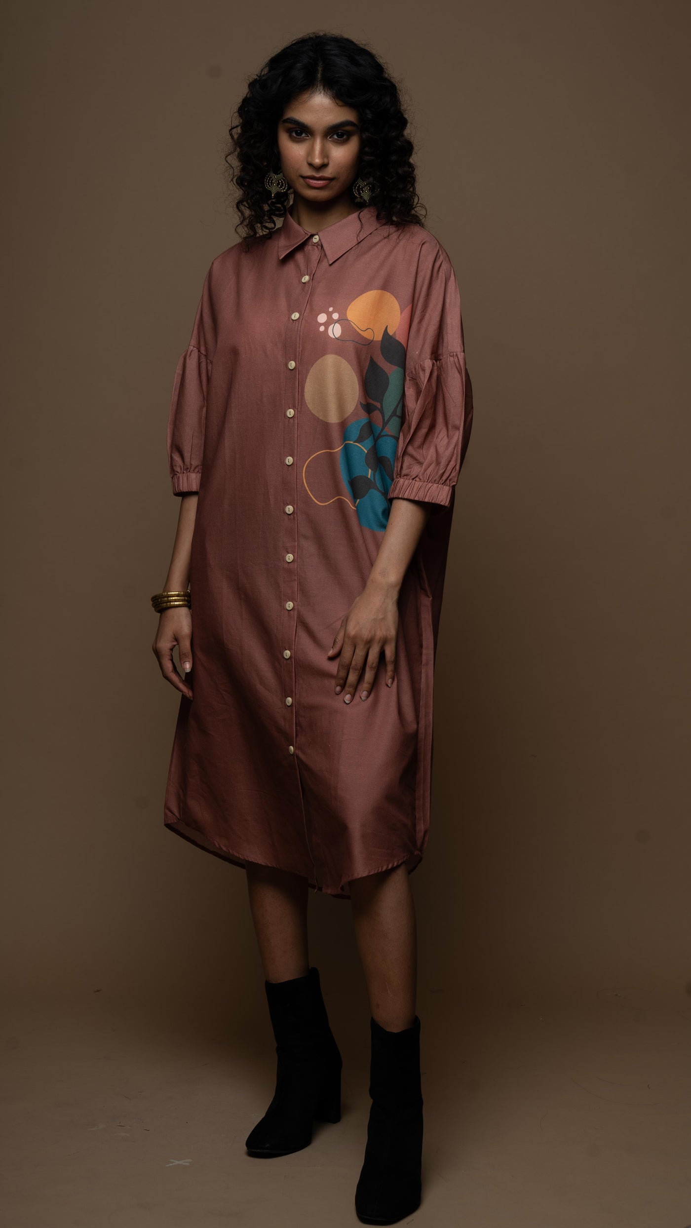 Muted Desert Rose Mystic Leaf Shirt Dress