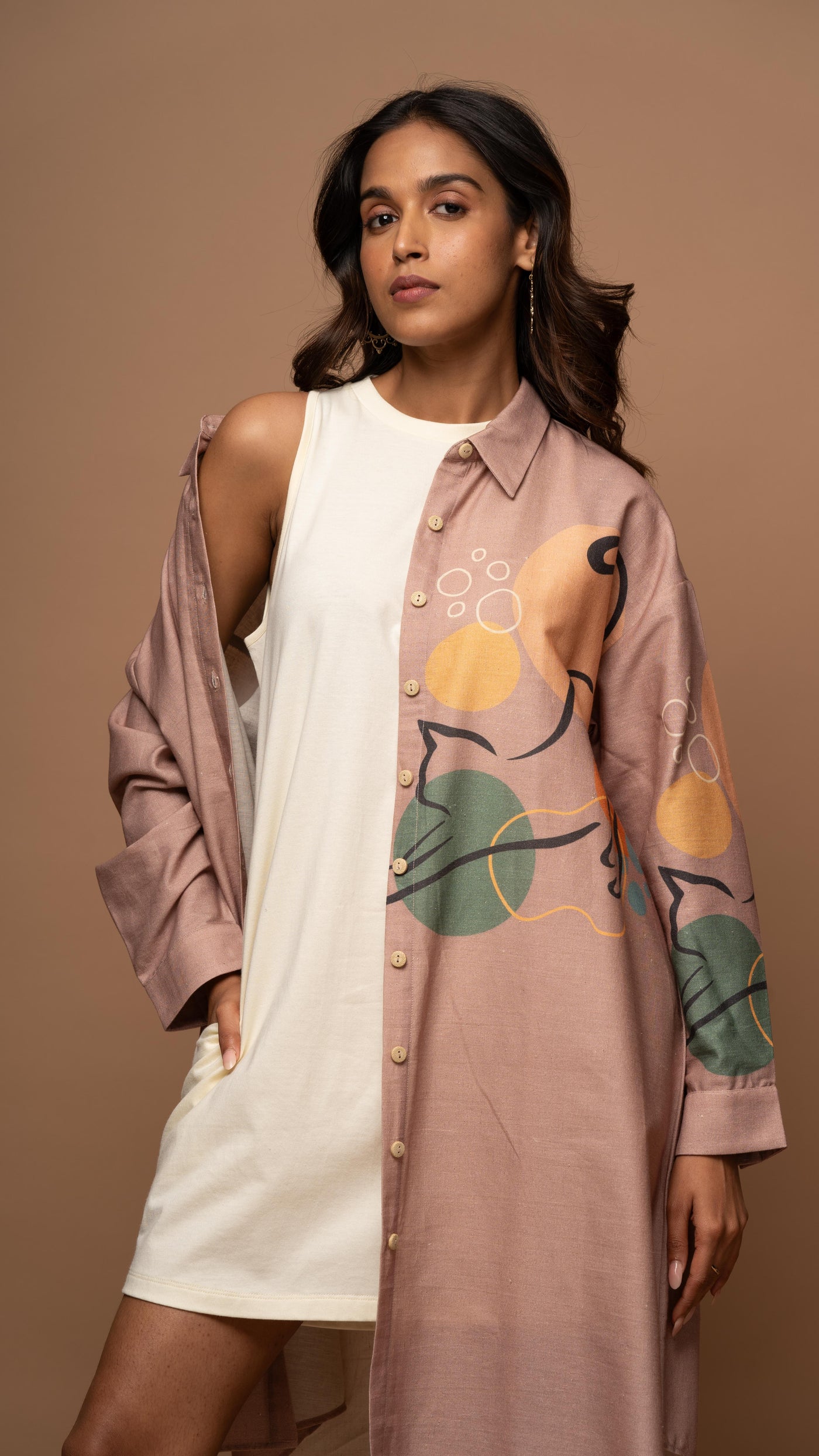 Pale Mauve Zooming Kitty Shirt Dress