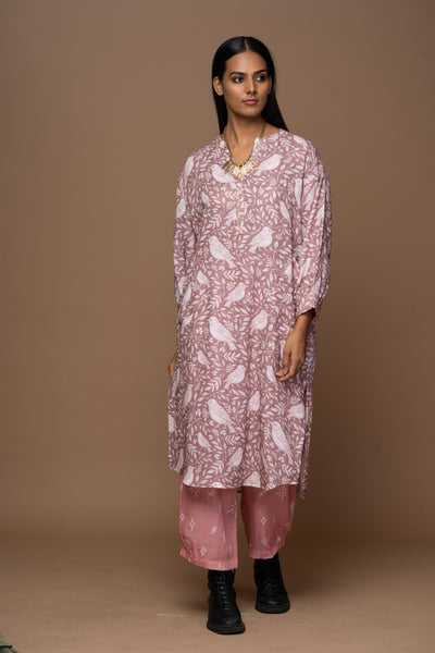 Dusty Mauve Dara Kurta in the Enchanted Forest Pattern