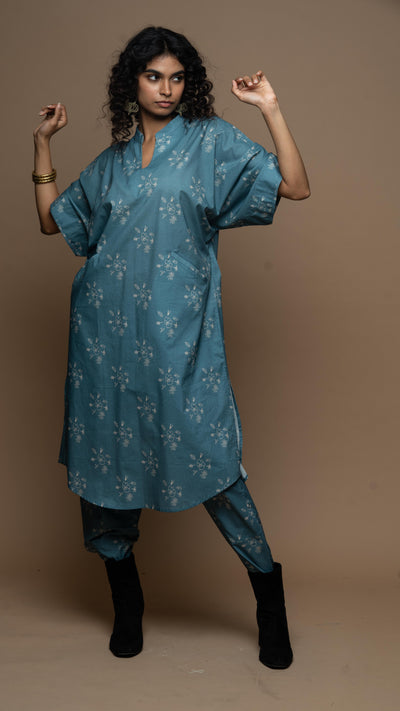 Muted Blue Anya Co-ord Kurta Set in All of me Pattern