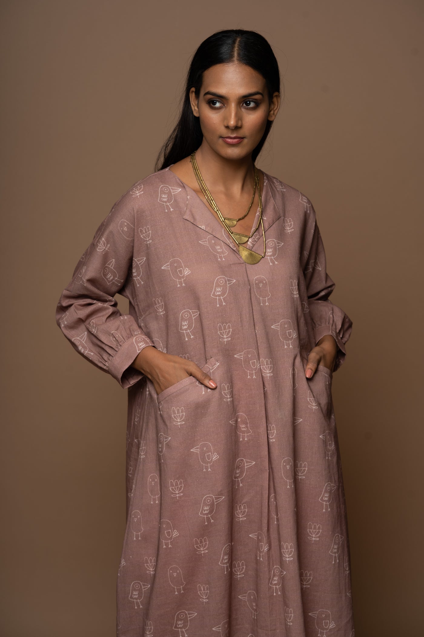 Mocha Sway Kurta in Good Morning Pattern