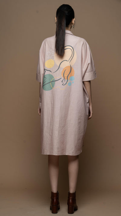 Ombre Mauve Zooming Kitty Shirt Dress