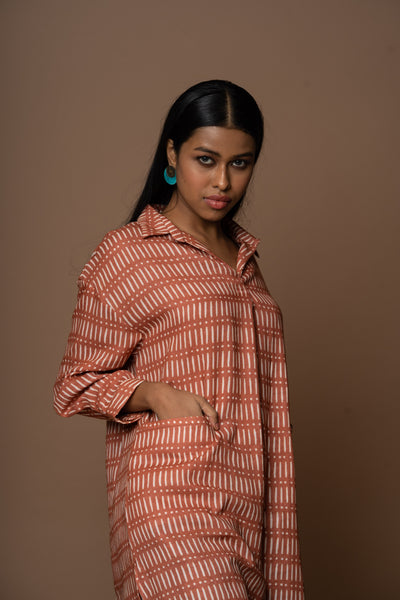 Terracotta Alma Kurta in Worlds Apart Pattern