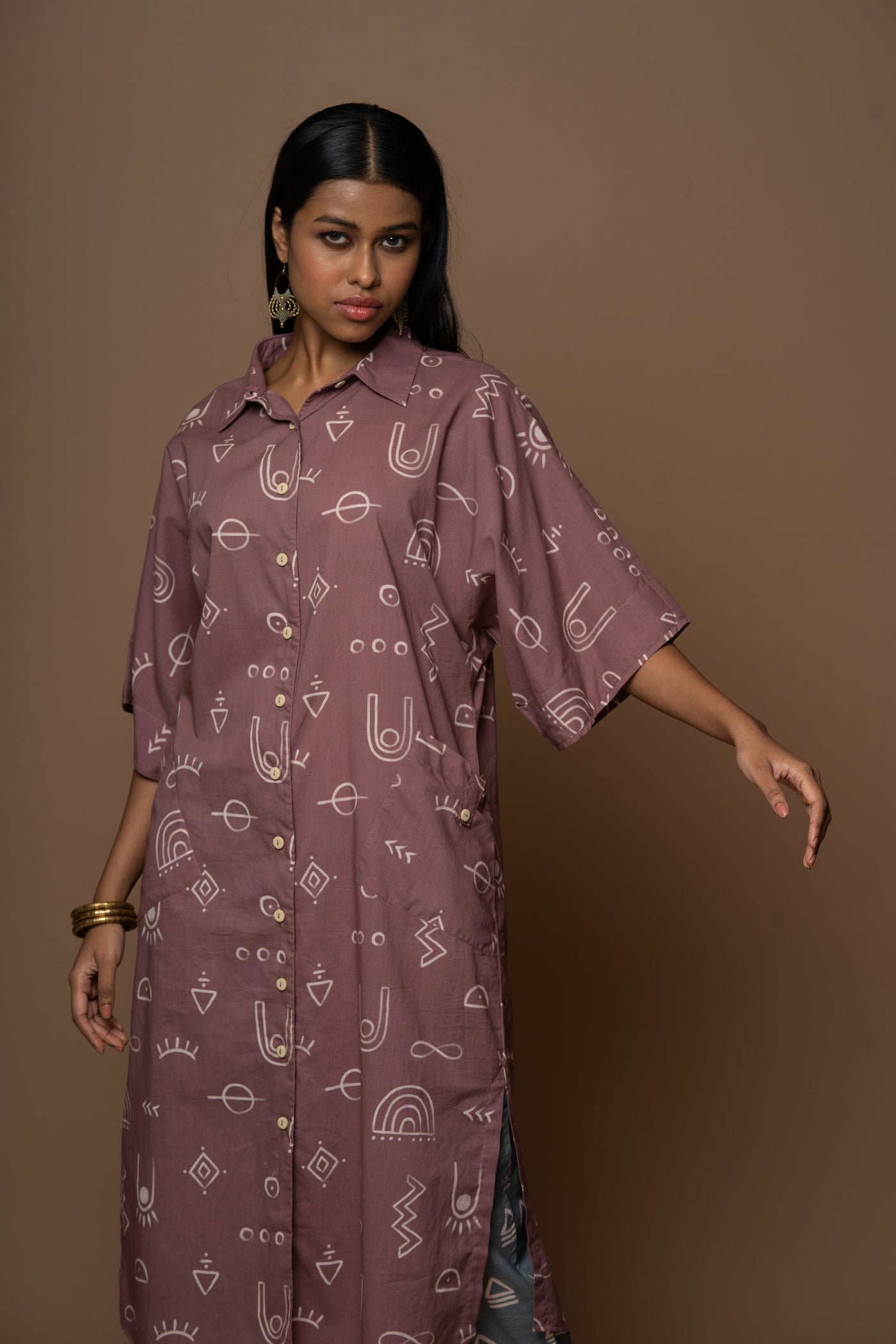 Dusty Mauve Zena Kurta in As boho as it gets Pattern