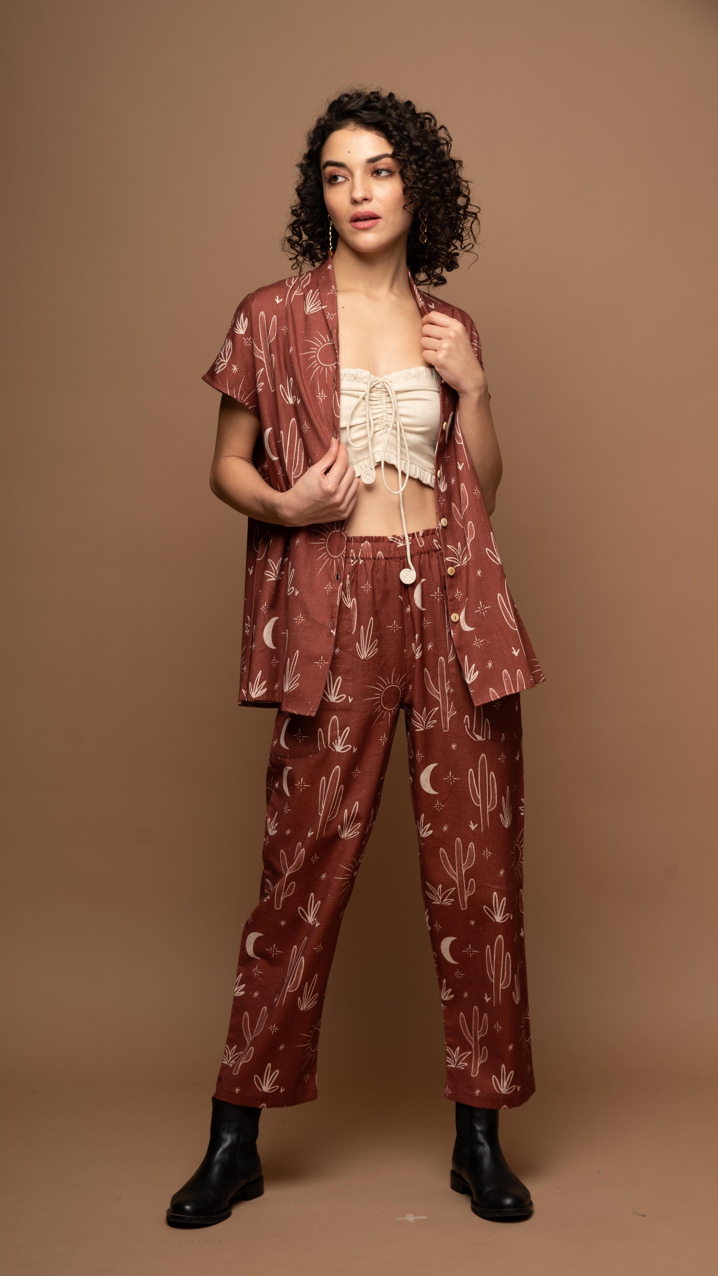 Deep Rust Whimsy Co-ord Pants Set in Siesta in the desert Pattern