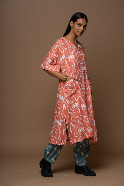 Terracotta Aria Kurta in Gentle Smoke Pattern