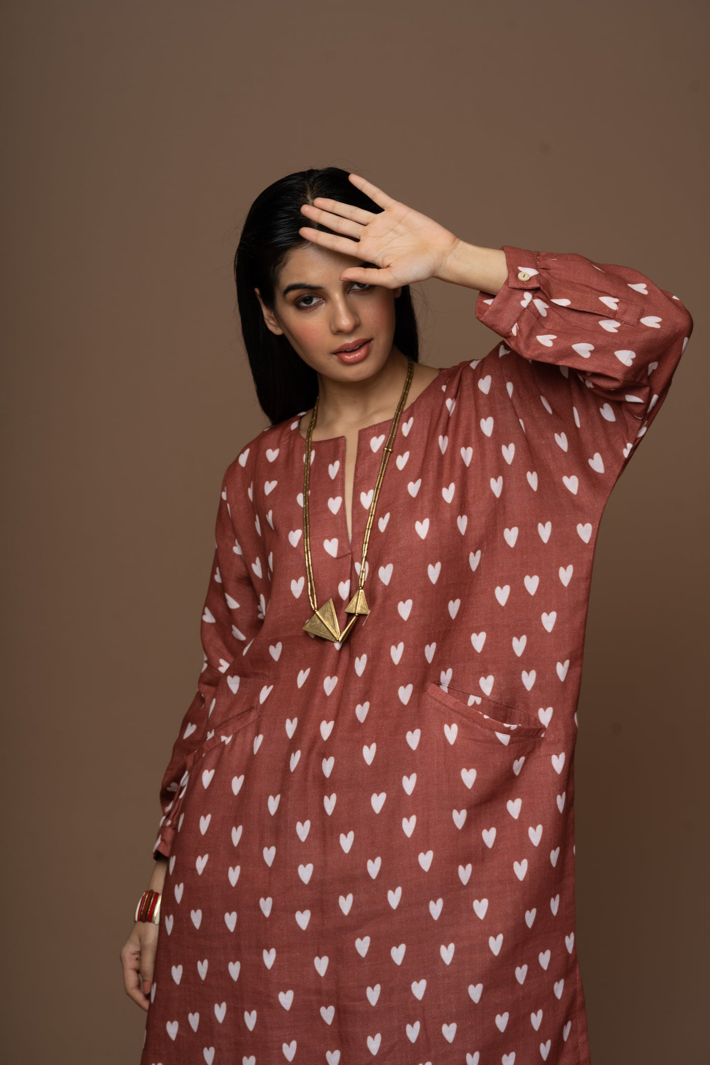 Muted Rust Juno Kurta in In my heart Pattern