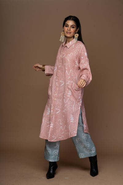 Blush Lira Kurta in Notes and Scribbles Pattern