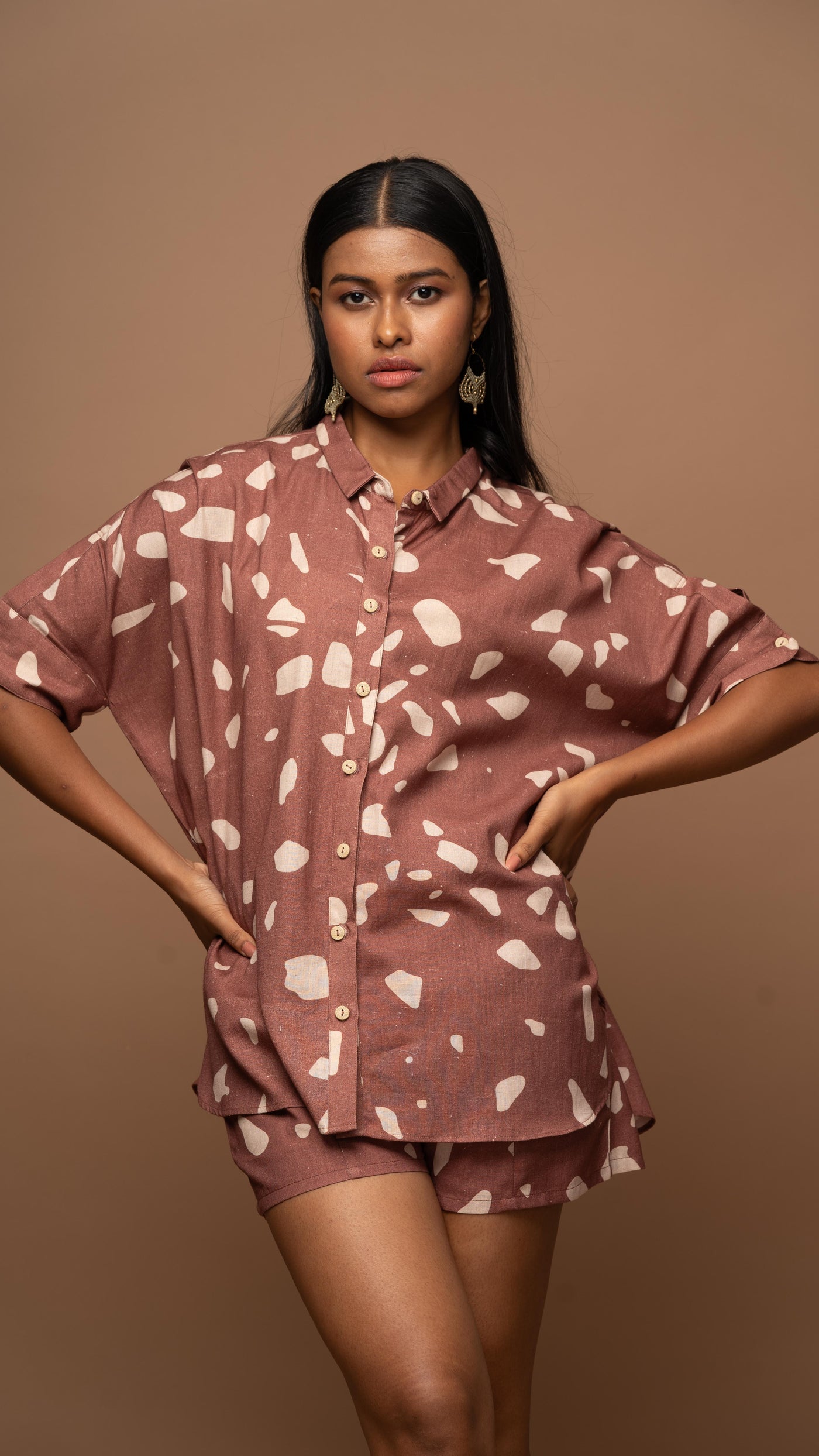 Marsala Ethereal Co-ord Shorts Set in Shattered Mirror Pattern