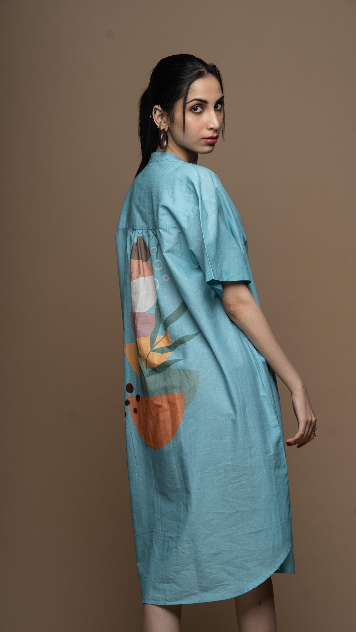 Soft Blue Semicircle Stacks Shirt Dress