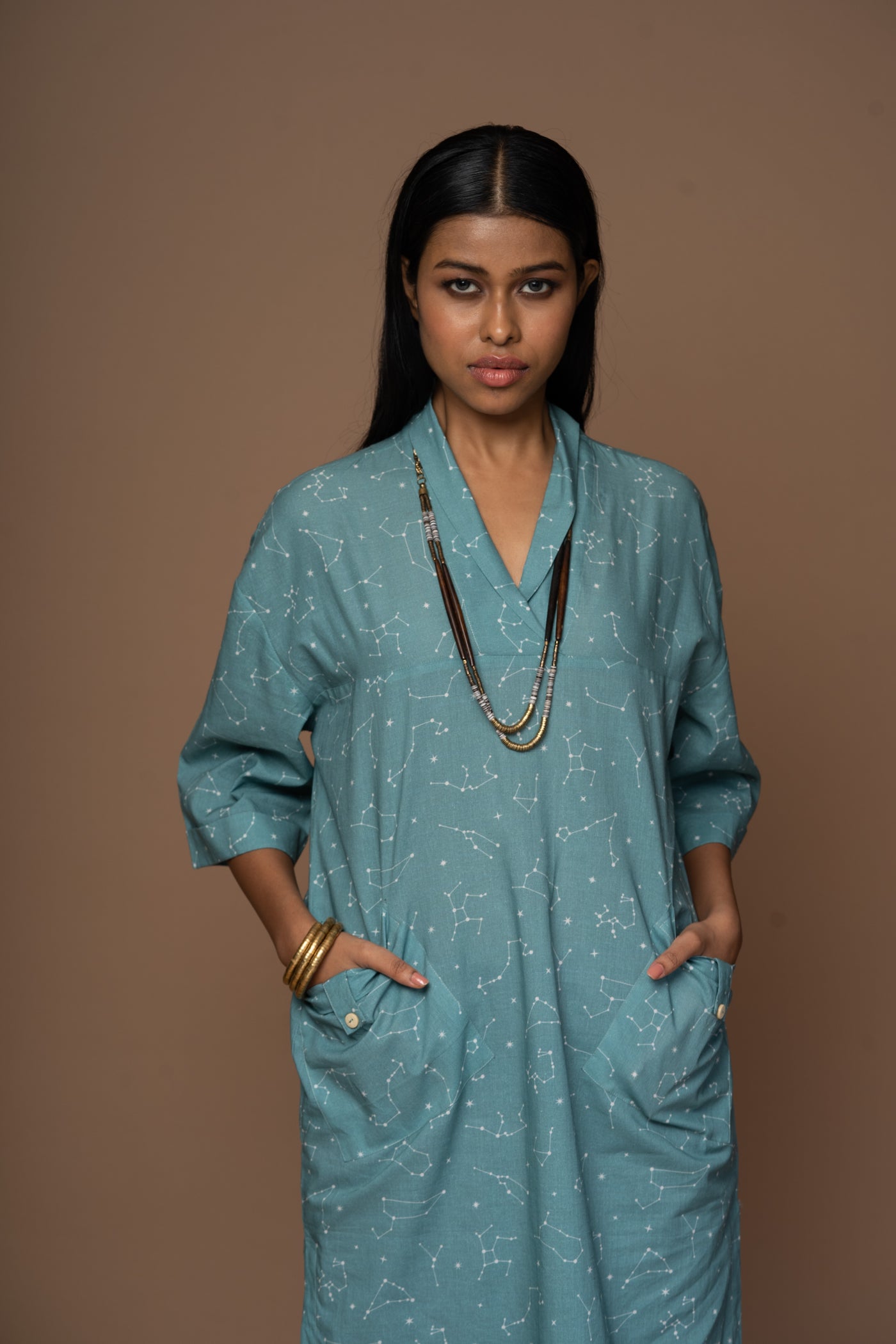 Teal Kiva Kurta in Look Up Pattern