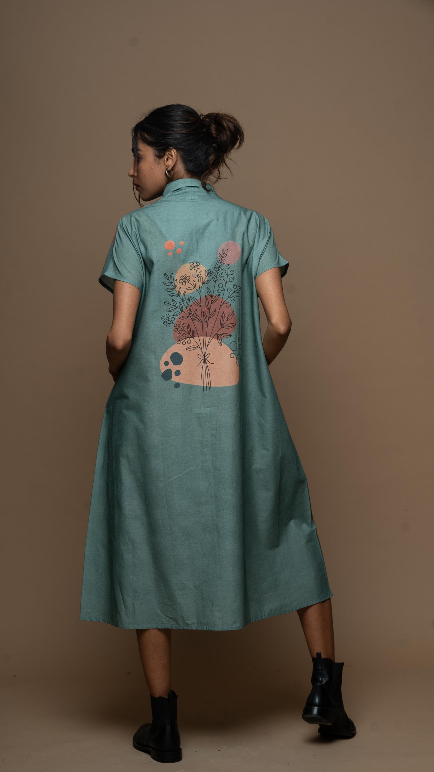 Dusky Sage Botanical Borders Shirt Dress