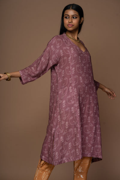 Mauve Lana Kurta in Growing thoughts Pattern