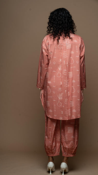 Rose Gold Ziya Co-ord Kurta Set in Pot of life Pattern