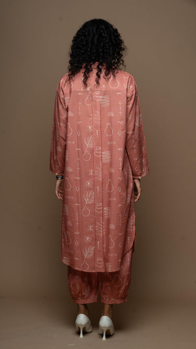 Rose Gold Ziya Co-ord Kurta Set in Pot of life Pattern