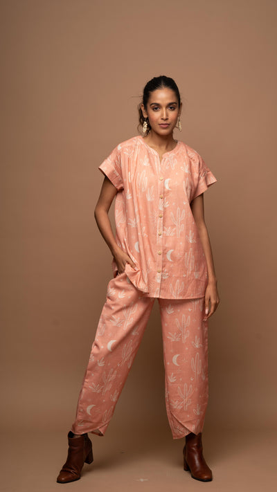 Peach Tranquil Co-ord Pants Set in Siesta in the desert Pattern