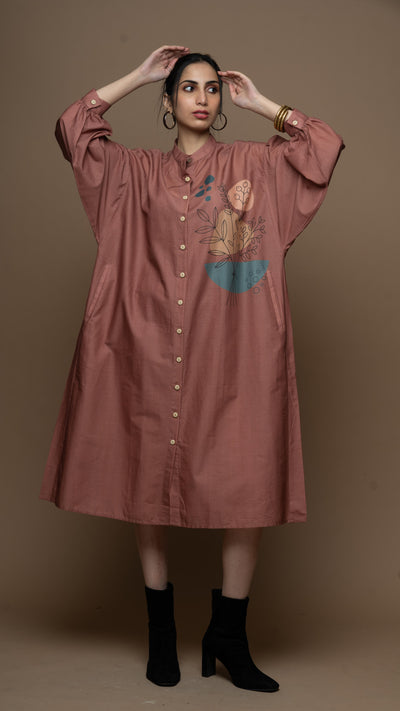 Muted Desert Rose Leafy Elegance Shirt Dress